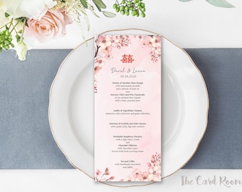 Printable Menu | Oriental Cherry Blossoms | Double Happiness | Peranakan Tiles |(ITEM : MENU 04)