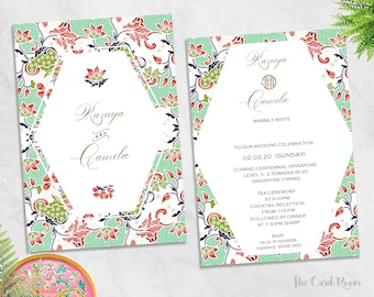 Printable Wedding Invitation | Peranakan | Florals | Double Happiness, Chinese Text available