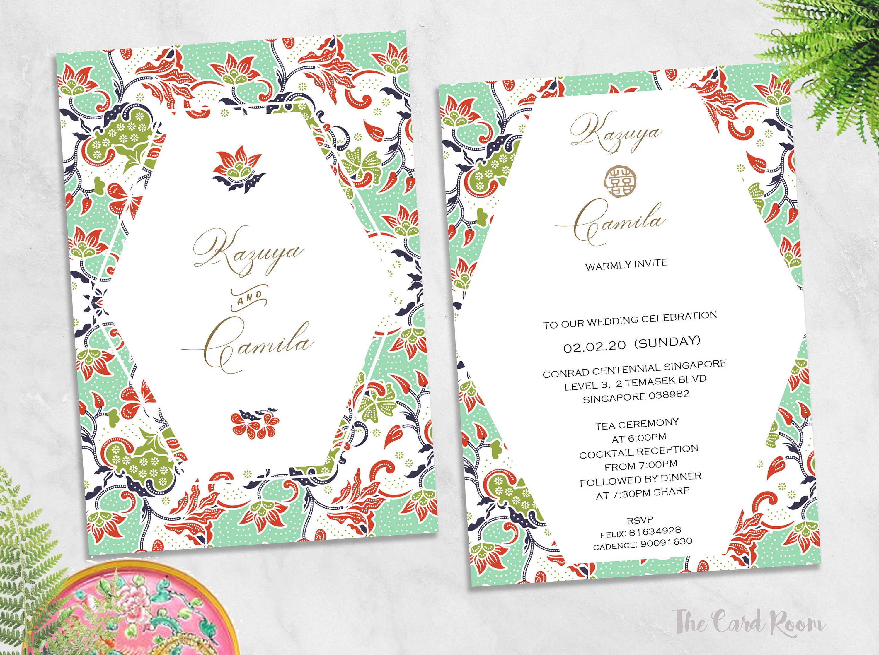 Paskuhan Invitation Card Rectangular Printable Wedding Invitation | Peranakan | Florals | Double Happiness ...