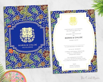Printable Wedding Invitation | Peranakan | Florals | Double Happiness, Chinese Text Available