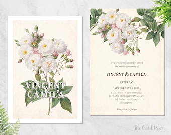 Printable Wedding Invitation Set | Modern | White Roses