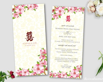 Printable Wedding Invitation Set | wedding Invitation + RSVP Card |Oriental Floral | Cherry Blossoms | Red | Double Happiness