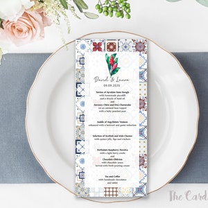 Menú imprimible / flores de jengibre oriental / Azulejos Peranakan /(ITEM : MENU 01)