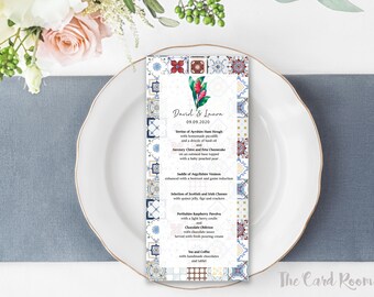 Printable Menu | Oriental Ginger flowers  | Peranakan Tiles |(ITEM : MENU 01)