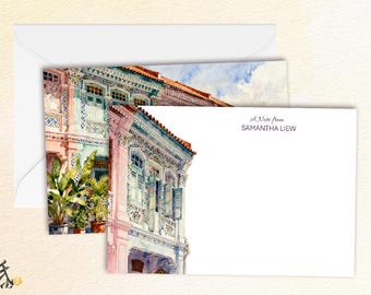 Personalized Peranakan illustrated Houses Flat Notes | Heritage-Inspired Custom Stationery