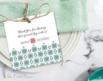 Peranakan tiles gift tag / Available in Stickers. Pink Double happiness Set of 30. (ITEM Peranankan 02)