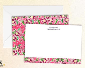 Personalized Batik Flat Notes | Pink Traditional Pattern | Custom Name Set
