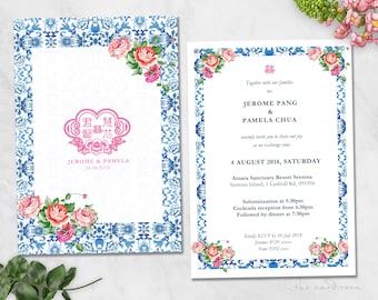 Printable Wedding Invitation | Peranakan | Peonies | Double Happiness
