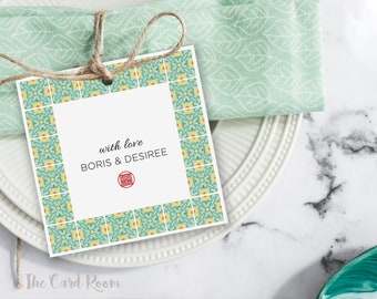 Peranakan tiles gift tag / Available in Stickers. Pink Double happiness Set of 30. (ITEM Peranankan 01)