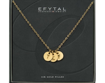 Personalized 14k Gold Filled Initial Necklace, Custom Disc Pendant