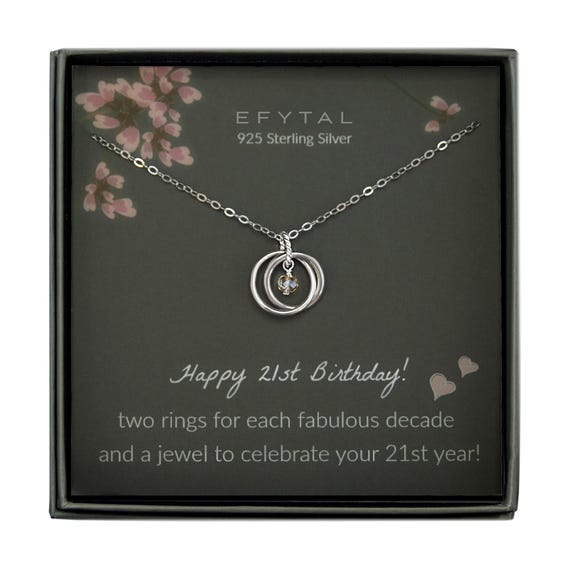 21st Birthday Gifts for Daughter, EFYTAL Sterling Silver Two Ring Birthstone Necklace for Women, 21st Birthday Decorations, 21 Years Old 21