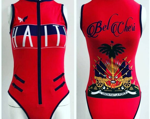 Red Haiti Flag Bathing Suits