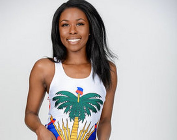 Haiti Flag Coat of Arms Shirt Dress White