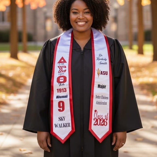 Custom Sorority Graduation Stole | Delta, Zeta, Satin Polyester