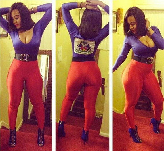 Haiti Flag Stretch Bodysuit Haitian Cat Suit Club Jump Suit