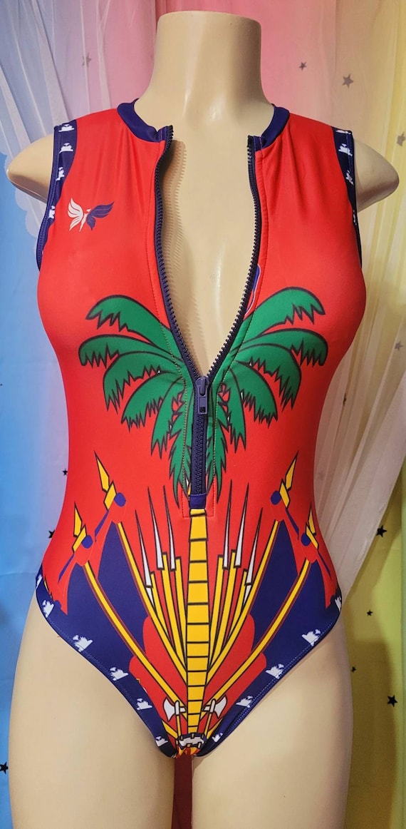Red Haiti Flag Bathing Suit