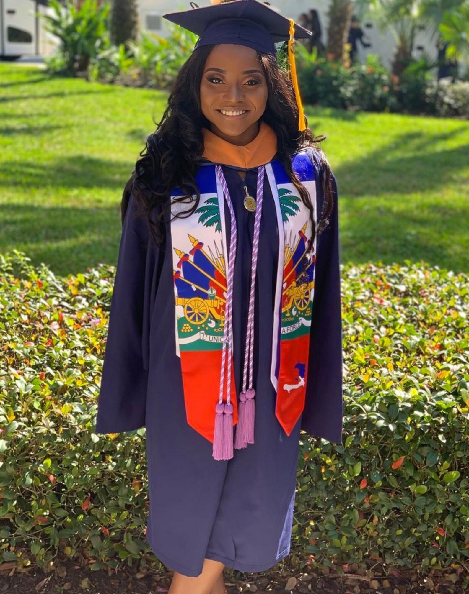 Haiti Graduation Stole 2025 - Polyester Sash With Haiti & American Flags