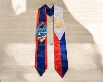 Estolas/fajas de graduación con la bandera de Guam y Filipinas
