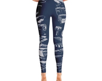 NASA | Apollo 11 Moon Gadgets Collection Leggings | Space, Lunar Landing Art | Infographic, Data, Chart