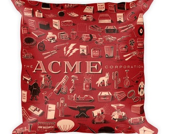 Dessin animé (fr) ACME Corporation Square Pillow - France Dynamite, TNT, Bombe, Dessins animés, Enclume, Coyote, Roadrunner, Drôle
