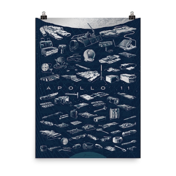 NASA | Apollo 11 Moon Gadgets Collection Poster Print | Space, Lunar Landing Wall Art | Infographic, Data, Chart