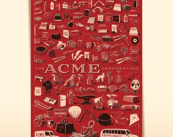Affiche ACME Corporation : Tous les gadgets du monde, illustration de dessin animé, Coyote contre Acme
