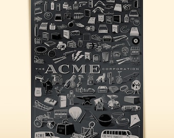 Affiche d'ACME Corporation, sérigraphie « Iron Anvil » sur papier métallisé 24 x 36 pouces, cadeau dessin animé rétro
