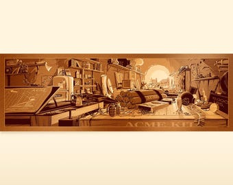 Escritorio del Sr. Coyote (Acme) / Póster de escritorios famosos / Tinta de cobre metálico / Póster de película alternativo