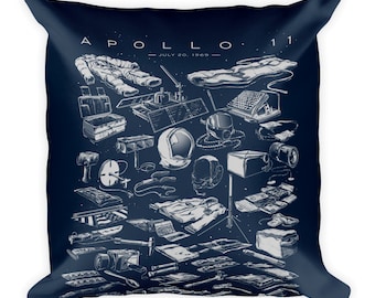 Nasa - France Apollo 11 Moon Gadgets Collection Square Pillow ( Espace, Lunar Landing Décor Art (fr) Infographie, Données, Graphique