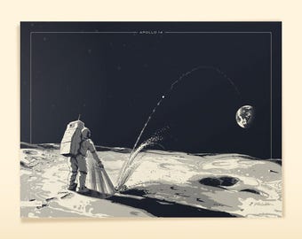 Poster della missione Apollo 14 "Golfing on Moon" / Stampa artistica spaziale di Alan Shepard (24x18")