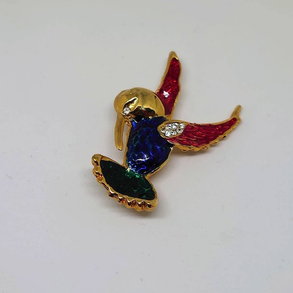 Broche vintage oiseau multicolores