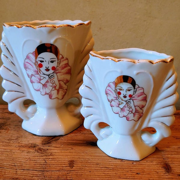Lot de vases porcelaine Pierrot vintage
