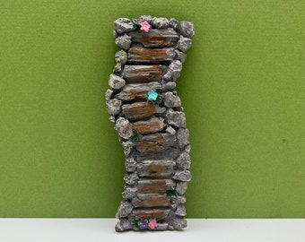 Fairy Garden Miniature Resin Pathway - Wood and Stone with Flower Accents