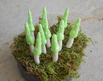 Set of 10 Pastel Green gnome style fairy garden miniature mushrooms gnome pixie mad hatter party favor