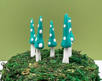 Fairy Garden Miniature Gnome Style Mushrooms - Turquoise
