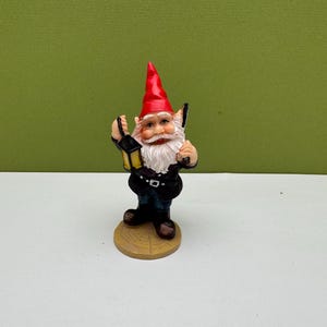 Miniature Gnome Figurine Holding Lantern and Pickaxe
