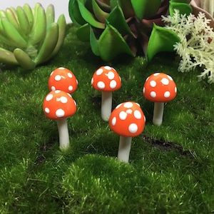 Fairy Garden Miniature Ball Mushrooms Set of 5 Orange succulent garden dish garden container garden terrarium