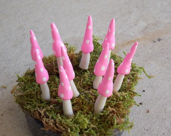 Set of 10 Baby Pink gnome style fairy garden miniature mushrooms gnome pixie mad hatter party favor