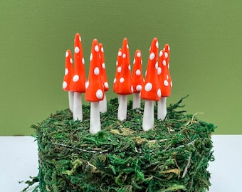 Fairy Garden Miniature Gnome Style Mushrooms - Orange - Set of 10