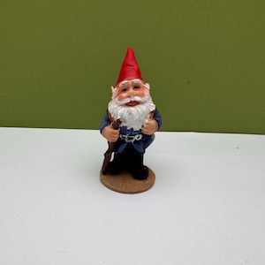 Miniature Gnome Figurine Holding Stick