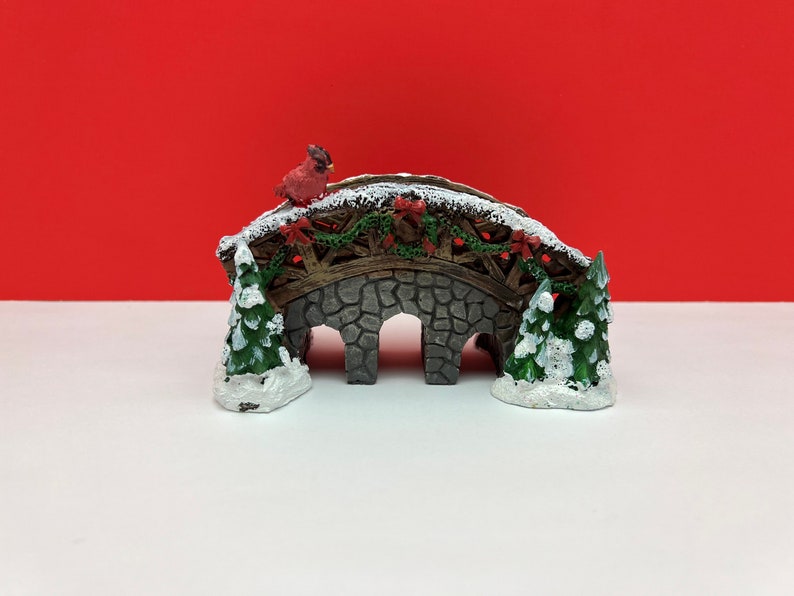 Fairy Garden Christmas Miniature Resin Bridge with Wreath image 2