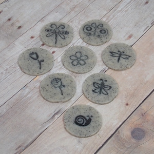 fairy garden stepping stones set of 8 with stamped designs. gnome pixie terrarium