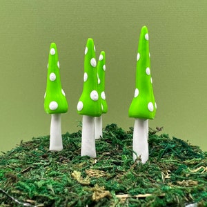 Fairy Garden Miniature Gnome Style Mushrooms - Bright Green