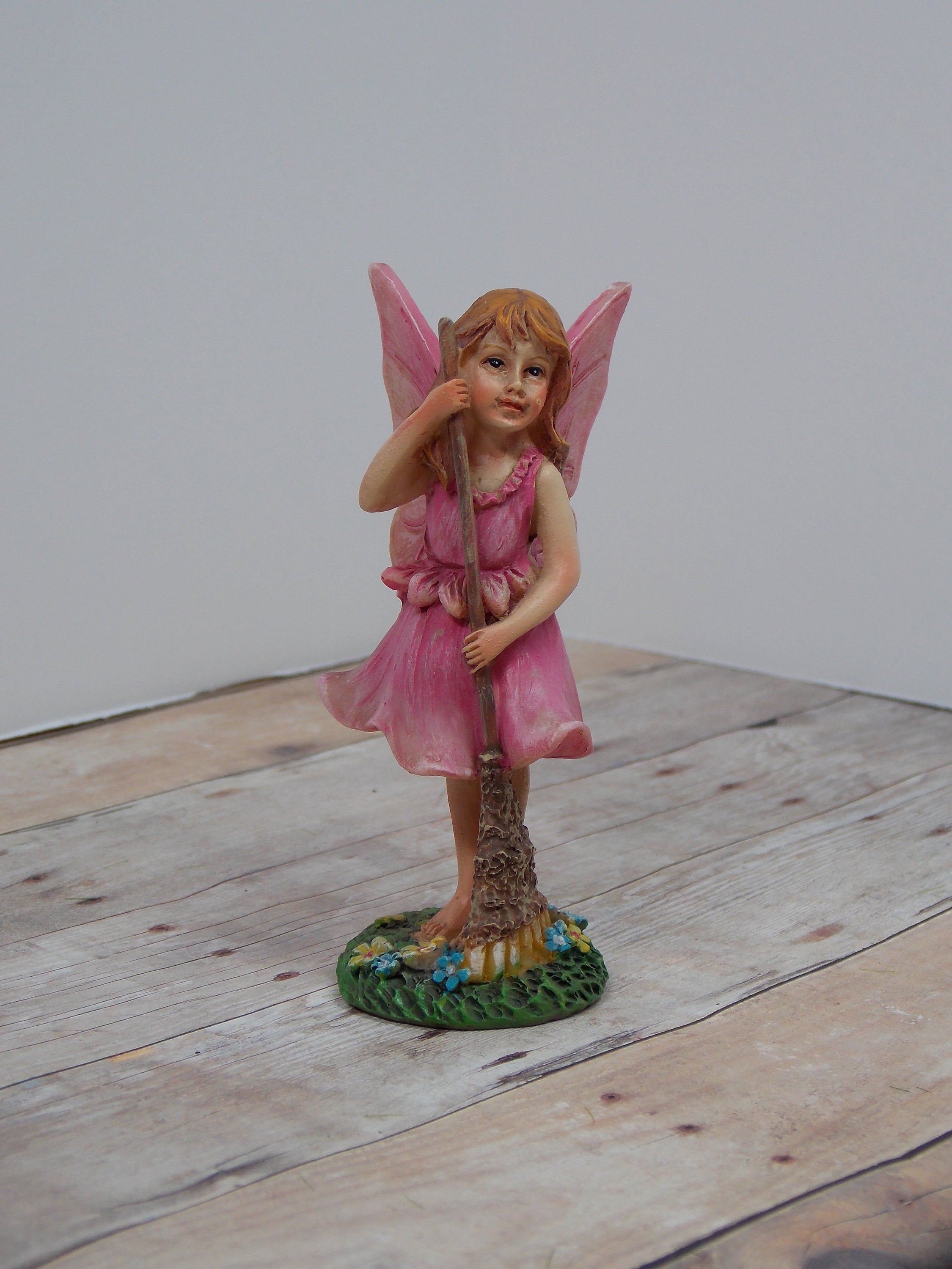 Miniature Fairy Figurine Pink with Broom for gardens terrarium Etsy