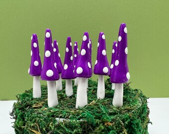 Fairy Garden Miniature Gnome Style Mushrooms - Violet - Set of 10