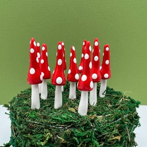 Fairy Garden Miniature Gnome Style Mushrooms - Red - Set of 10