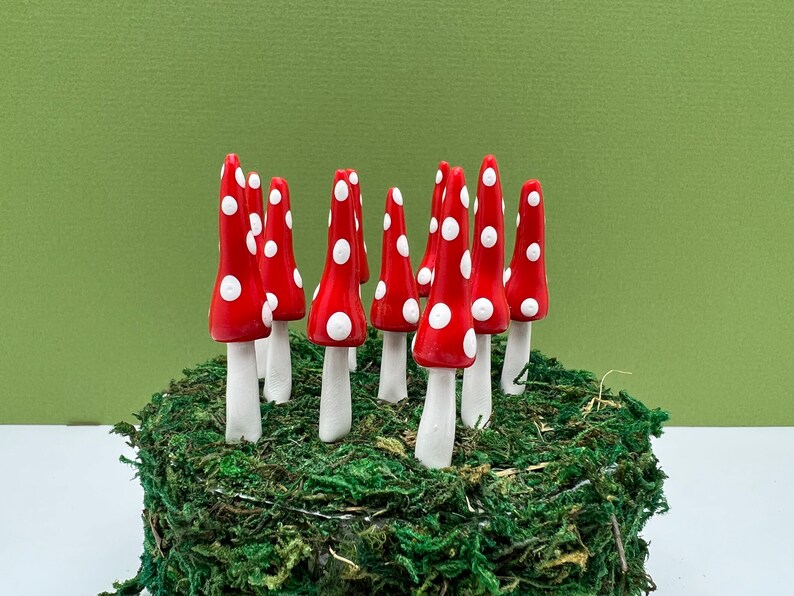 Fairy Garden Miniature Gnome Style Mushrooms Red Set of 10 image 1