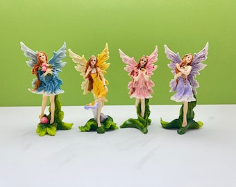 Fairy Garden Miniature Glitter Fairies Standing on Flowers
