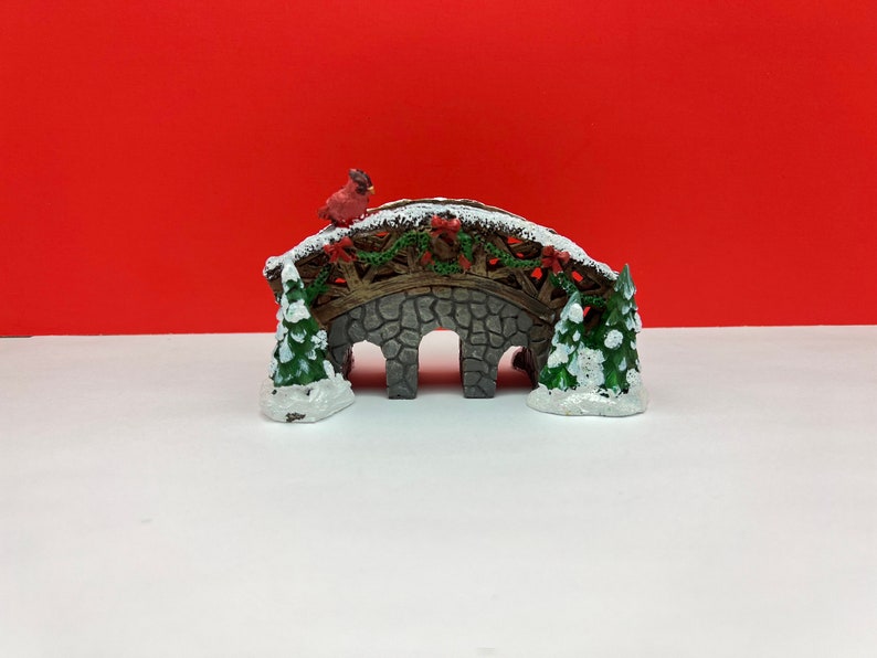 Fairy Garden Christmas Miniature Resin Bridge with Wreath image 1