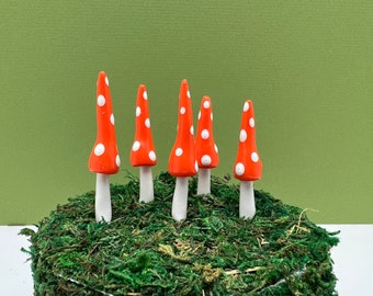 Fairy Garden Miniature Gnome Style Mushrooms - Orange